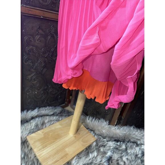Maeve Pink With Orange Trim Pleated Short Dress Women's Size 6 - Picture 2 of 7